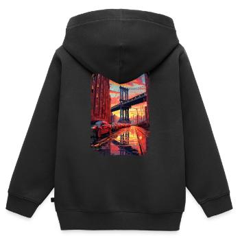 New York - Kinder Premium Organic Zip Hoodie - Schwarz - Hinten - AI Model Kid Male (0cm)