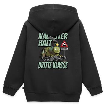 Nächster Halt Dritte Klasse - Grundschule Lok und - Kinder Premium Organic Zip Hoodie - Schwarz - Hinten - AI Model Kid Male (0cm)
