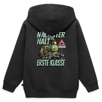 Nächster Halt Erste Klasse - Schulanfang Lok und - Kinder Premium Organic Zip Hoodie - Schwarz - Hinten - AI Model Kid Male (0cm)