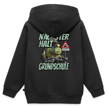 Nächster Halt Grundschule - Schulanfang Lok und - Kinder Premium Organic Zip Hoodie - Schwarz - Hinten - AI Model Kid Male (0cm)