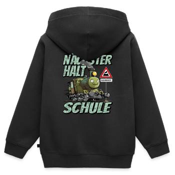 Nächster Halt Schule - Schulanfang Lok und Zug - Kinder Premium Organic Zip Hoodie - Schwarz - Hinten - AI Model Kid Male (0cm)