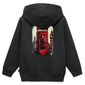 Londres - Sweat Premium à capuche zippé enfant bio - noir - Dos - AI Model Kid Male (0cm)