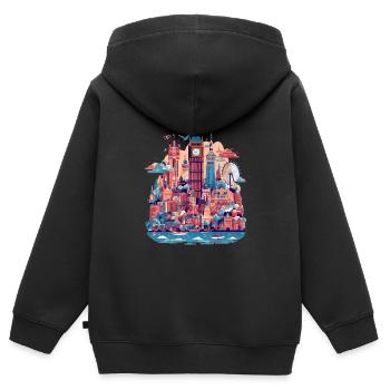 Londres - Sweat Premium à capuche zippé enfant bio - noir - Dos - AI Model Kid Male (0cm)