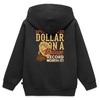 J’ai dépensé mon dernier dollar pour un disque vintage. Valeur - Sweat Premium à capuche zippé enfant bio - noir - Dos - AI Model Kid Male (0cm)