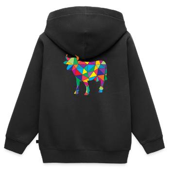 Vache Polygone Éleveur de bovins - Sweat Premium à capuche zippé enfant bio - noir - Dos - AI Model Kid Male (0cm)