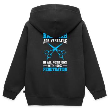 Les barbiers sont polyvalents dans toutes les positions - Sweat Premium à capuche zippé enfant bio - noir - Dos - AI Model Kid Male (0cm)