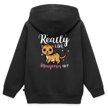 Mangoustes Mangoustes Suricates - Sweat Premium à capuche zippé enfant bio - noir - Dos - AI Model Kid Male (0cm)