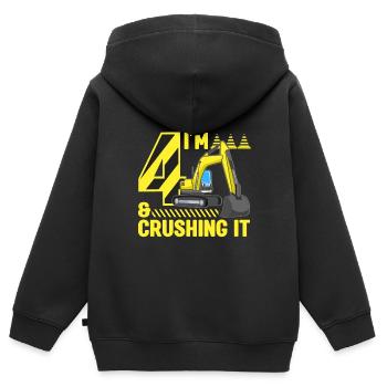 Construction Party 4th Birthday 4 Years Old Digger - Kinder Premium Organic Zip Hoodie - Schwarz - Hinten - AI Model Kid Male (0cm)