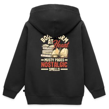 Rat de bibliothèque au cœur Pages moisies Odeurs nostalgiques - Sweat Premium à capuche zippé enfant bio - noir - Dos - AI Model Kid Male (0cm)