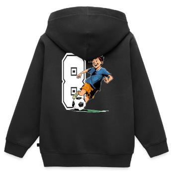 Football Anniversaire - 8 ans garçon - 8. - Sweat Premium à capuche zippé enfant bio - noir - Dos - AI Model Kid Male (0cm)