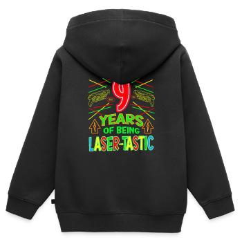 9 ans d’être laser tastique ans laser - Sweat Premium à capuche zippé enfant bio - noir - Dos - AI Model Kid Male (0cm)