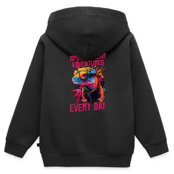 Léopard Gecko Lézard Amoureux - Sweat Premium à capuche zippé enfant bio - noir - Dos - AI Model Kid Male (0cm)