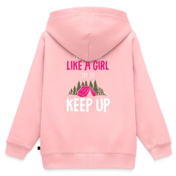 Boy Scout drôle - Sweat Premium à capuche zippé enfant bio - rose - Dos - AI Model Kid Female (0cm)