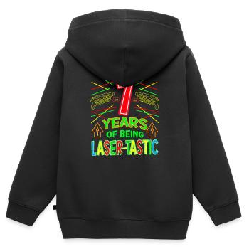 7 Years Old Of Being Laser-tastic Years Old Laser - Kinder Premium Organic Zip Hoodie - Schwarz - Hinten - AI Model Kid Male (0cm)