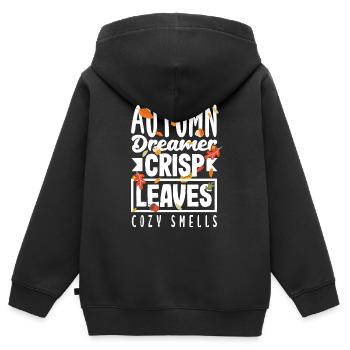 Automne Rêveur Feuilles Croustillantes Odeurs confortables Automne - Sweat Premium à capuche zippé enfant bio - noir - Dos - AI Model Kid Male (0cm)