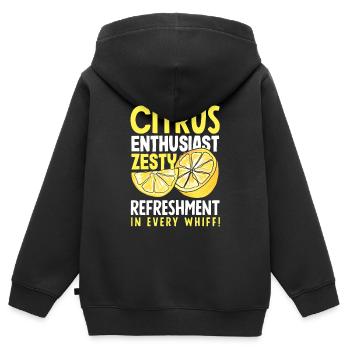 Rafraîchissement piquant pour les amateurs d’agrumes dans chaque bouffée - Sweat Premium à capuche zippé enfant bio - noir - Dos - AI Model Kid Male (0cm)