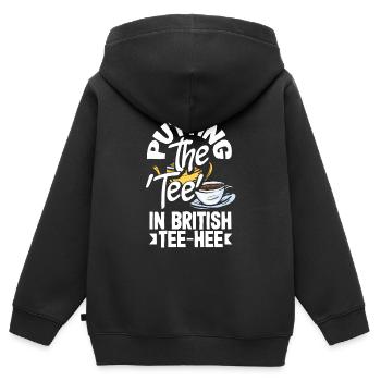 Putting the Tee in British Tee-Hee - Kids Premium Organic Zip-up Hoodie - black - Back - AI Model Kid Male (0cm)