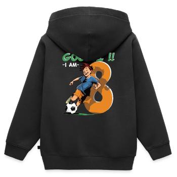 Football Anniversaire - 8 ans garçon - 8. - Sweat Premium à capuche zippé enfant bio - noir - Dos - AI Model Kid Male (0cm)
