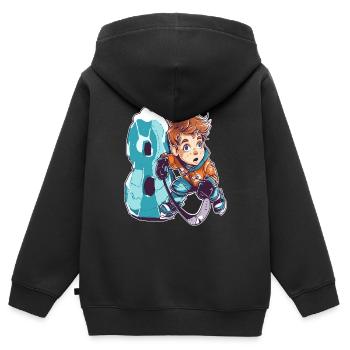 Anniversaire de hockey sur glace - garçon de 8 ans - 8. - Sweat Premium à capuche zippé enfant bio - noir - Dos - AI Model Kid Male (0cm)