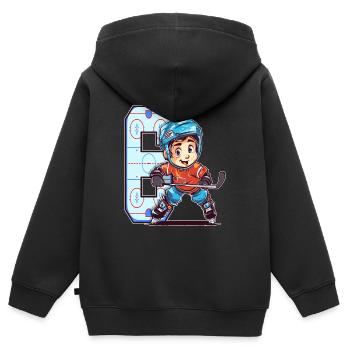 Anniversaire de hockey sur glace - 6 ans Garçon - 6. - Sweat Premium à capuche zippé enfant bio - noir - Dos - AI Model Kid Male (0cm)