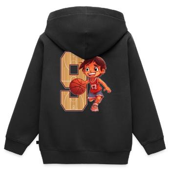 Basketball Anniversaire - 9 ans Garçon - 9. - Sweat Premium à capuche zippé enfant bio - noir - Dos - AI Model Kid Male (0cm)