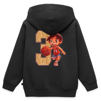 Basketball Birthday - 3 years old Boy - 3. - Kids Premium Organic Zip-up Hoodie - black - Back - AI Model Kid Male (0cm)