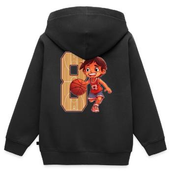 Basketball Anniversaire - 8 ans Garçon - 8. - Sweat Premium à capuche zippé enfant bio - noir - Dos - AI Model Kid Male (0cm)