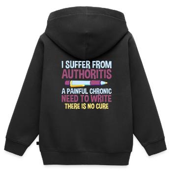 I Suffer From Authoritis, A Need To Write 2 - Kinder Premium Organic Zip Hoodie - Schwarz - Hinten - AI Model Kid Male (0cm)