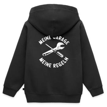 Meine Garage meine Regeln Humor Schrauber Spruch - Kinder Premium Organic Zip Hoodie - Schwarz - Hinten - AI Model Kid Male (0cm)