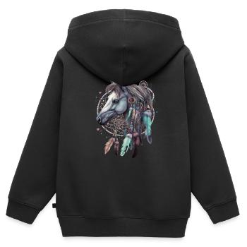 Traumfänger Pferd Federn Esoterik - Kinder Premium Organic Zip Hoodie - Schwarz - Hinten - AI Model Kid Male (0cm)