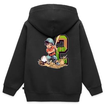 Anniversaire de baseball - garçon de 2 ans - 2. - Sweat Premium à capuche zippé enfant bio - noir - Dos - AI Model Kid Male (0cm)