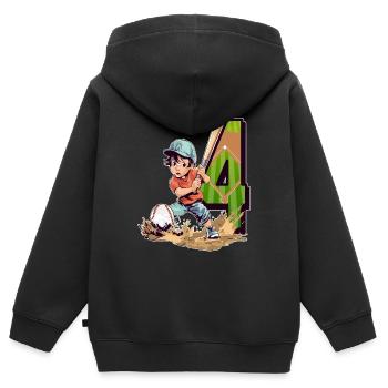 Anniversaire de baseball - 4 ans Garçon - 4. - Sweat Premium à capuche zippé enfant bio - noir - Dos - AI Model Kid Male (0cm)