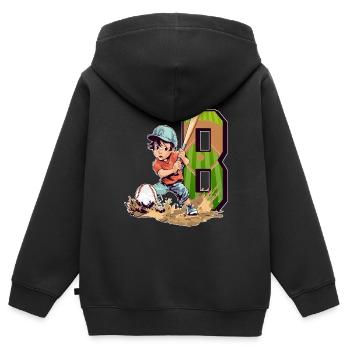 Anniversaire de baseball - garçon de 8 ans - 8. - Sweat Premium à capuche zippé enfant bio - noir - Dos - AI Model Kid Male (0cm)