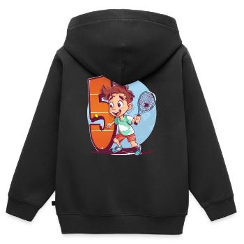 Anniversaire du joueur de tennis - garçon de 5 ans - - Sweat Premium à capuche zippé enfant bio - noir - Dos - AI Model Kid Male (0cm)