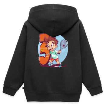 Anniversaire du joueur de tennis - Garçon de 3 ans - - Sweat Premium à capuche zippé enfant bio - noir - Dos - AI Model Kid Male (0cm)
