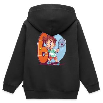 Anniversaire du joueur de tennis - Garçon de 6 ans - - Sweat Premium à capuche zippé enfant bio - noir - Dos - AI Model Kid Male (0cm)