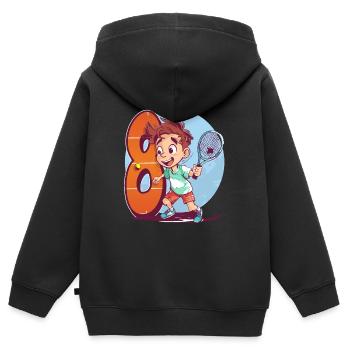 Anniversaire du joueur de tennis - Garçon de 8 ans - - Sweat Premium à capuche zippé enfant bio - noir - Dos - AI Model Kid Male (0cm)