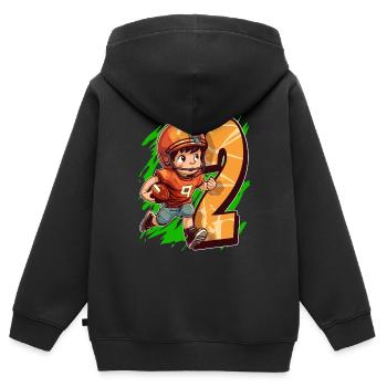 Je suis 2 enfants de football américain et de rugby - Sweat Premium à capuche zippé enfant bio - noir - Dos - AI Model Kid Male (0cm)