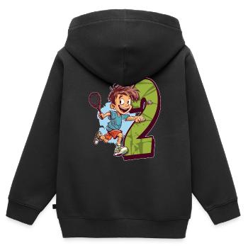 Je suis 2 Badminton Kid - Badminton - Sweat Premium à capuche zippé enfant bio - noir - Dos - AI Model Kid Male (0cm)