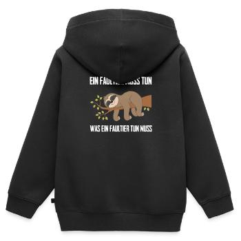 Ein Faultier Muss Tun Was Ein Faultier Tun Muss - Kinder Premium Organic Zip Hoodie - Schwarz - Hinten - AI Model Kid Male (0cm)