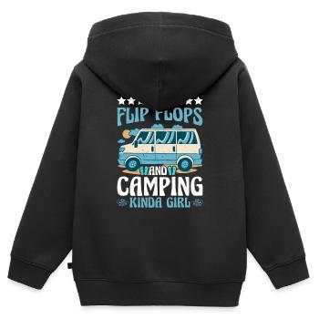 Je suis une fille de Flip Flops et de Camping - Sweat Premium à capuche zippé enfant bio - noir - Dos - AI Model Kid Male (0cm)