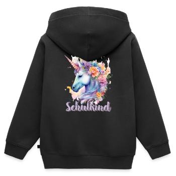 Einhorn Blumen Schulkind Einschulung 2023 - Kinder Premium Organic Zip Hoodie - Schwarz - Hinten - AI Model Kid Male (0cm)