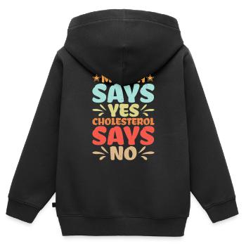 Mouth Says Yes, Cholesterol Says No - Kinder Premium Organic Zip Hoodie - Schwarz - Hinten - AI Model Kid Male (0cm)