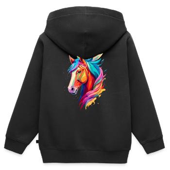 Cheval polygonal - Sweat Premium à capuche zippé enfant bio - noir - Dos - AI Model Kid Male (0cm)