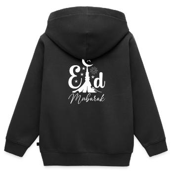 Joyeux Aïd Moubarak Musulman Aïd al Fitr Aïd al Adha - Sweat Premium à capuche zippé enfant bio - noir - Dos - AI Model Kid Male (0cm)