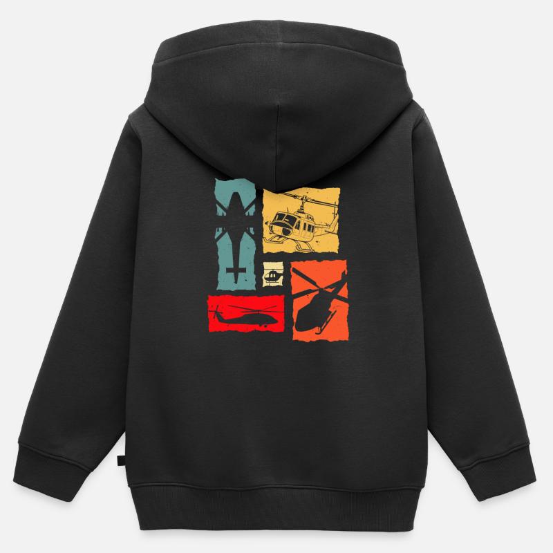 Hélicoptère rétro - Sweat Premium à capuche zippé enfant bio - noir