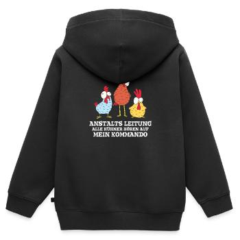 Anstaltleitung Alle Hühner Hören Auf Mein Kommando - Kinder Premium Organic Zip Hoodie - Schwarz - Hinten - AI Model Kid Male (0cm)