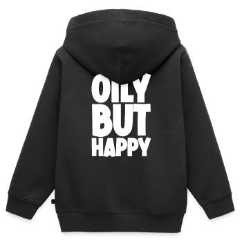 Oily But Happy - Kinder Premium Organic Zip Hoodie - Schwarz - Hinten - AI Model Kid Male (0cm)