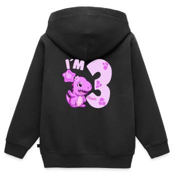 Dinosaure mignon Je suis 3 Dino Birthday Girl - Sweat Premium à capuche zippé enfant bio - noir - Dos - AI Model Kid Male (0cm)