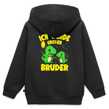 Werde Großer Bruder Dino Geschwister Kind Geburt - Kinder Premium Organic Zip Hoodie - Schwarz - Hinten - AI Model Kid Male (0cm)